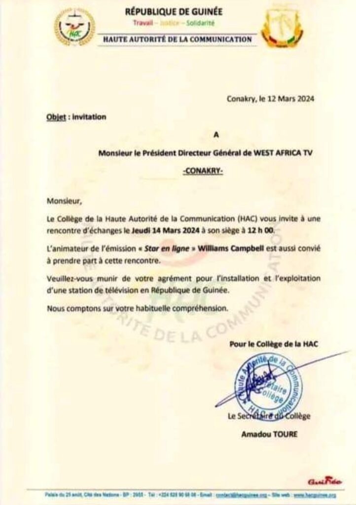 Medias / HAC : la HAC convie le PDG de West Africa TV et son animateur Campbell à une rencontre ce jeudi 14 mars à son siège