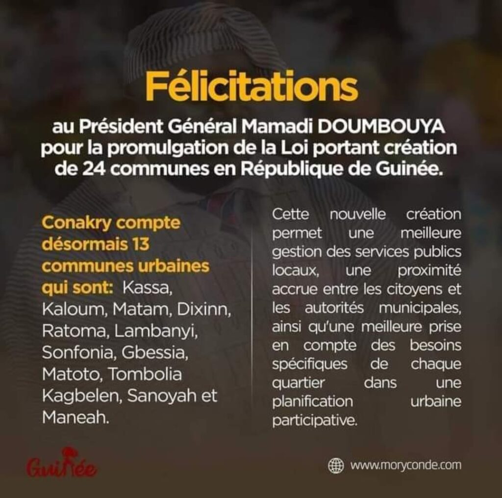 Administration du territoire : désormais Conakry compte 13 communes urbaines